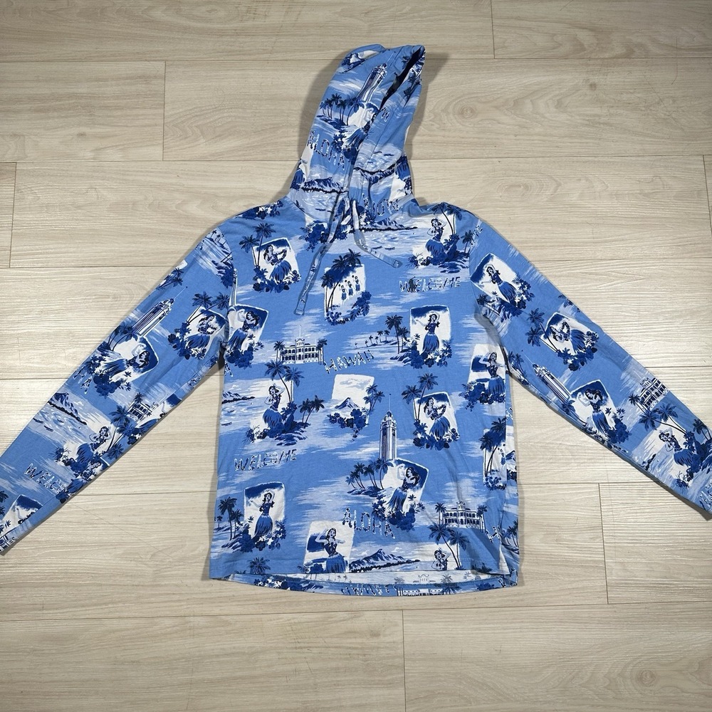 Polo‎ Ralph Lauren Shirt Mens Medium Blue Hooded Aloha Hawaii Floral Vacation - Picture 2 of 7